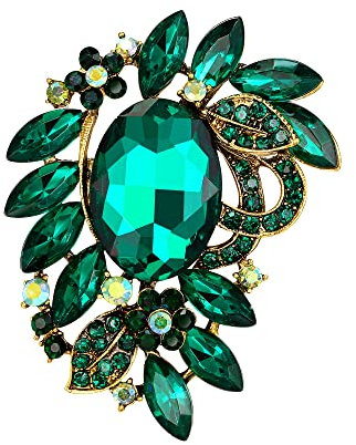 Clearine Oval Bouquet Brosche Damen Elegante Strass Kristall Marquise Blatt Pin für Kleidung Party Prom Smaragd Antik-Gold-Ton