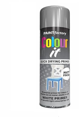 SuperGift.com White Primer All Purpose Aerosol Spray Paint 250ml Quick Drying Spray, Fast Dry and Excellent Coverage for Metal, Wood, Plastic and More by Diva Gift