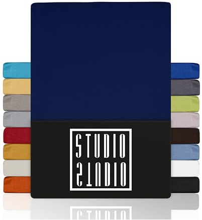 STUDIO Basic Spannbettlaken 160x200cm – Jersey-Spannbetttuch aus 100 % gekämmter Baumwolle – Marine – Öko-Tex Zertifiziert, bügelfrei & elastisch – für Matratzen 15–25 cm