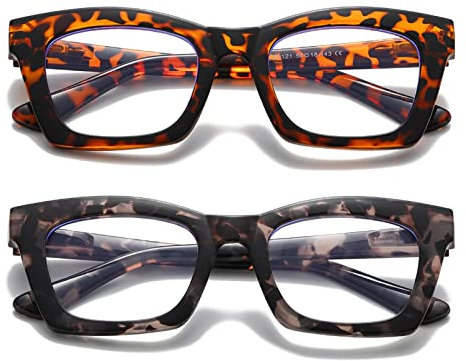 Hubeye 2 Pacco Occhiali da Lettura Donna Rettangolari Retrò alla moda Occhiali Anti Luce Blu con la Custodia in tessuto 2.00