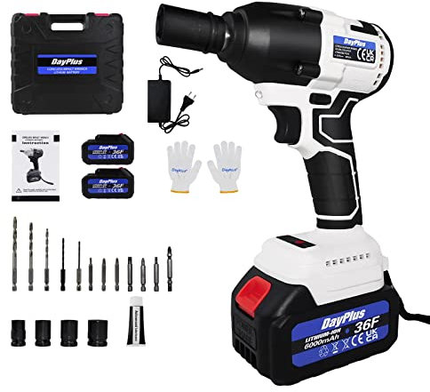 Lucn 3 in 1 Akku Schlagschrauber 1/2 Zoll 420Nm Drehmomentbohrer Treiber mit 2 Batterie, 4pcs Scokets, 12 Bohrer, 1/2 Antrieb Dual Speed Automatic Power Tool mit LED Arbeitslicht