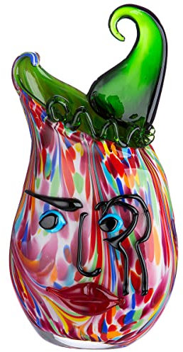 Glas Art Vase Dekovase Gesichtsvase - Deko Wohnzimmer - Geschenk für Frauen Geburtstag - Farbe: Mehrfarbig - Höhe 35 cm