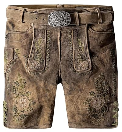 Stockerpoint Herren Lederhose Franz I Größe 44-60 I Bequeme Trachtenhose in authentischer Optik inkl. Gürtel I Aus 100% hochwertigem Bio-Wildbockleder I Perfekt für Trachten & Festlichkeiten