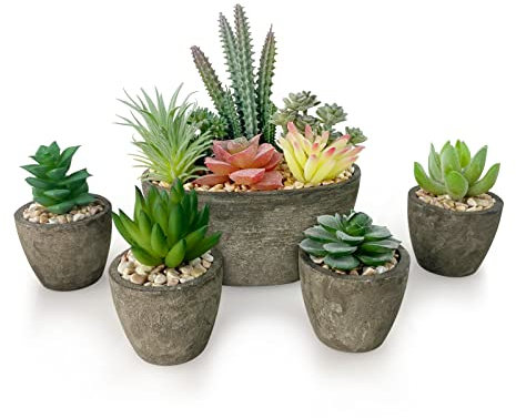 Vasemouh Plantas Artificiales, 5pcs Plantas Artificiales Decorativas, Pequeñas Bonitas Suculentas Artificiales para la Decoración Hogar, Decoracion Escritorio