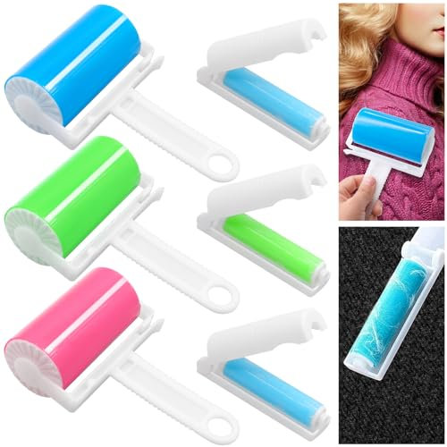 INHEMING 6er Set Abwaschbar Fusselroller,Wiederverwendbar Tierhaarentferner, Fusselrolle Tierhaare,Fusselbürste zum Katzenhaare & Hundehaare Entfernen, in 2 Größen,für Sofa,Auto,Bett,Kleidung