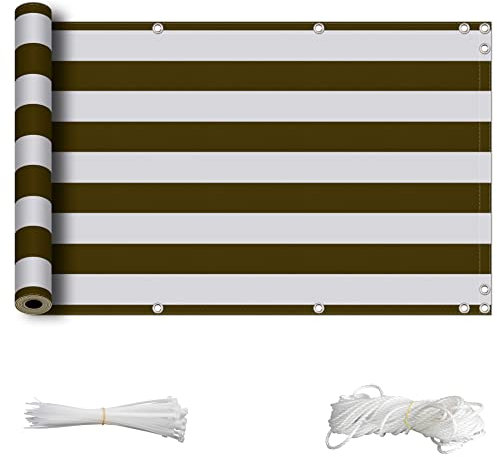 ZQXFZ Balkon Sichtschutz Balkonbespannung 90x600cm Balkon Sichtschutz Balkonverkleidung Zaun Sichtschutz Motiv Balkon-Verkleidung -Kaffeestreifen.