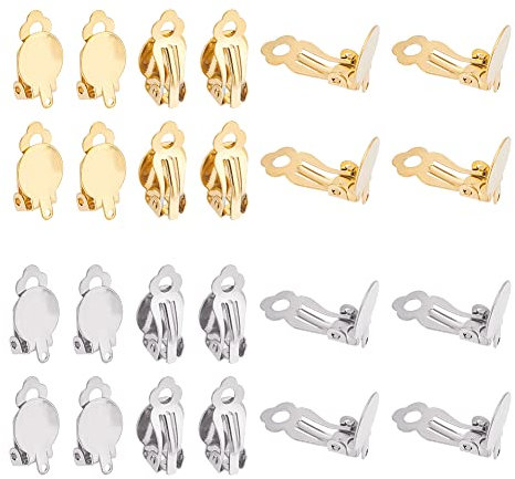 UNICRAFTALE 60 Uds 2 Colores Accesorios para Pendientes con Clip Bandeja Dorada Redonda Plana Aros para la Oreja No Perforados Convertidores de Pendientes para la Fabricación de Pendientes