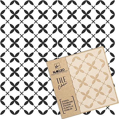 NAKLEO Fliesen Schablone zum Malen 20x20 cm, Maraflowers Geometrisches Retro Ornament, Kunststoff Wiederverwendbare Bodenschablone DIY, Holz Möbel Wand Dekoration