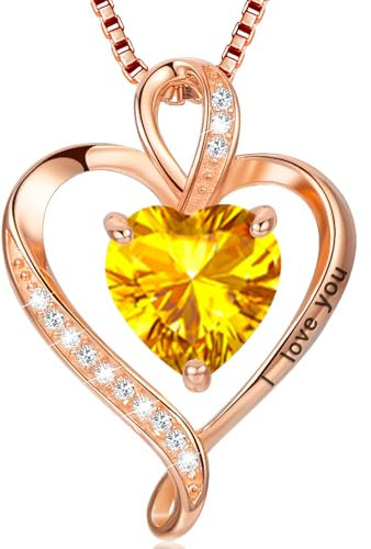 LAVUMO Necklace for Women I Love You 925 Sterling Silver Heart Pandent Rosegold/Silver/Gold Birthstone Necklace Dainty Love Jewellery Gift for Her Girlfriend Wife Mum Birthday Anniversary