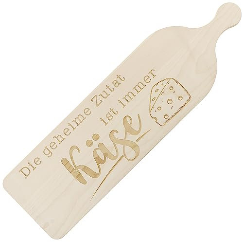 Spruchreif | XXL Servierbrett Holz | Schneidebrett mit Gravur Die geheim Zutat ist... | Servierplatte aus Holz | Holzbrett mit Griff