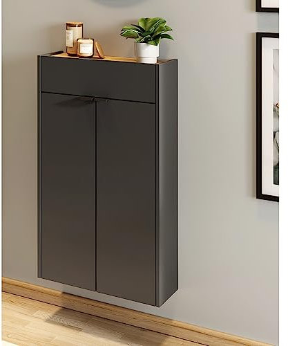 Lomadox Flurschrank Schuhschrank 56cm in grau mit Eiche ideal für schmale Flure, B/H/T ca. 56/97/22 cm