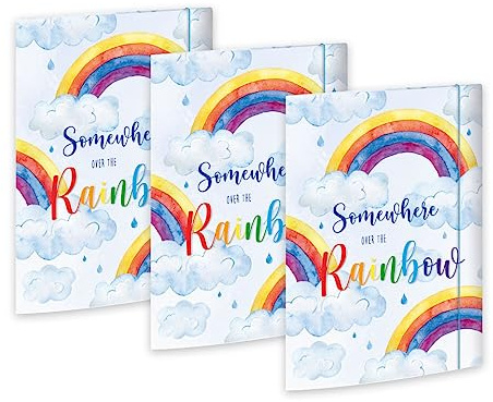 RNKVERLAG 46331-3 - Sammelmappe Over the Rainbow 240 x 330 mm, 3 Stück, DIN A4, mit Gummizugverschluss