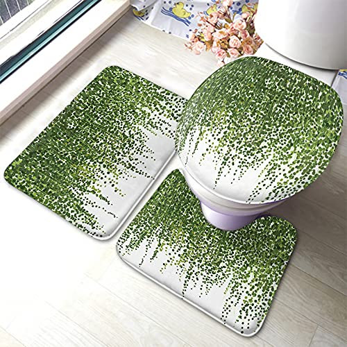 rutschfeste 3 Badteppich Set Efeu Pflanze Kletterpflanze Blätter Blumenelemente Badezimmer Set Anti-Rutsch Weiche Fußmatte, Für Badewanne, Wohnzimmer