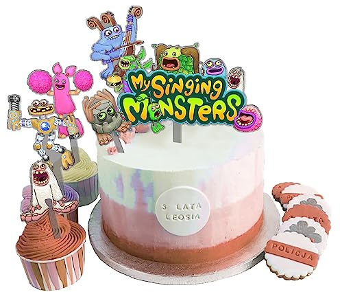My Singing Monsters Geburtstags-Dekorationen 6 Stück Kuchen Stick Tag – süße gebackene Kuchen Karte Anime Spiel Party Supplies Decor
