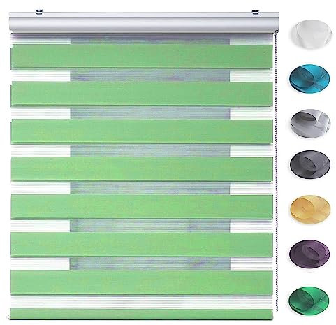 Tür Fenster Rollo 110 x 320 cm Doppelter Stoff, durchscheinend Day + Night Plissee Falt-Rollo mit Verstellbarer Kette für Schlafzimmer, Wohnzimmer, Grün