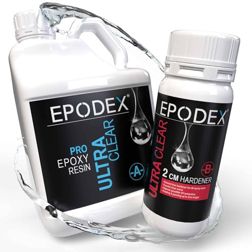 EPODEX Résine époxy PRO | Kit de résine cristal pour des hauteurs de coulée jusqu'à 2 cm | Kit de résine transparente avec ou sans pigments | Résine pour bijoux, arts & artisanat