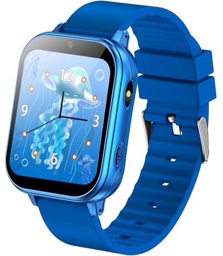 PTHTECHUS Montre Intelligente pour Enfant avec Appareil Photo HD, Lecteur MP3, 22 Jeux Éducatifs, pour Enfants de 3 à 12 Ans, Bleu
