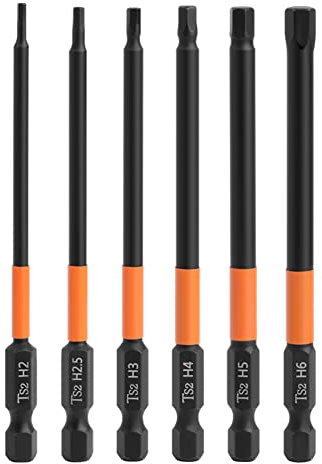 Saipor 6pcs 100mm Embout Hexagonaux Tournevis H1.5-H6 Hex Head Screwdriver Bit Set 1/4 Hex Tige Embout de Tournevis Magnétique Acier S2 Tête Hexagonale pour Tournevis Électriques et Manuels