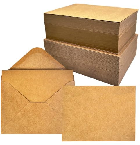 Blanko-Karten und Umschläge, 12,7 x 17,8 cm, nicht gefaltet, schwerer Kraftpapier-Karton und A7-Umschläge für selbstgemachte Dankeskarten, Grußkarten, Weihnachten, Einladungen, Geburtstag, 50 Stück