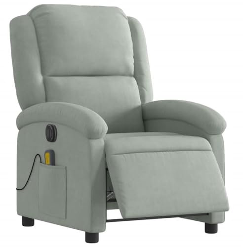 vidaXL Fauteuil Inclinable Électrique de Massage, Chaise de Relaxation avec Dossier et Repose-Pied Réglables, Siège de Salon, Moderne, Gris Clair Velours