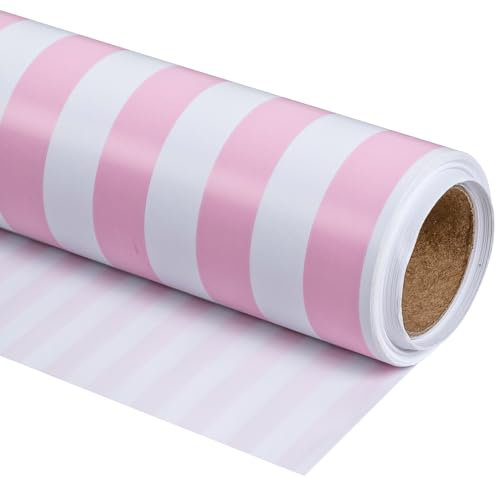 RUSPEPA Papier Cadeau - Mini Rouleau - Motif À Rayures Roses Et Blanches Parfait Pour Mariage, Anniversaire, Baby Shower, Fête - 44,5 Cm X 10 M