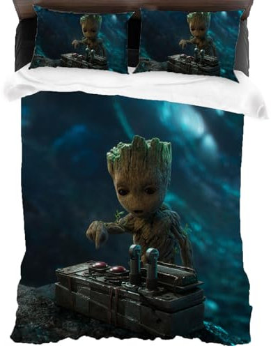 XYOK Baby Groot Bettwäsche-Sets,I Am Groot Bettbezug für Film-Fans,Steppdeckenbezug und 2 Kissenbezug,Kinder Bettwaren-Sets (Groot, Single 135x200)