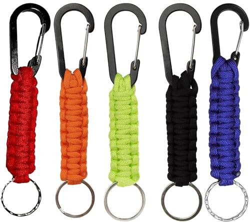 5 Stück Schlüsselanhänger mit Karabiner, Karabiner Paracord Schlüsselanhänger, Paracord-Lanyard-Clips, Geflochtener Paracord-Karabiner, für Männer und Frauen, Outdoor, Camping, Wandern