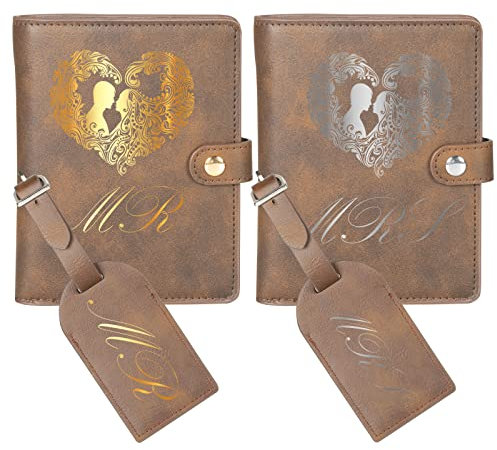 LetCart Personalisierte Reisepasshülle aus Leder und Gepäckanhänger für DIY-Lasergravur, Dunkelbraunes Silber mit Gravur, 10.50*14.00*1.00cm, Klassisch