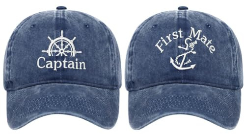 BAOZOON Captain-Hut und First Mate Mütze, bestickt, passende Skipper, Bootfahren, Baseballkappen, nautische Marine-Matrosenmütze, 2 Stück, Marineblau, EinheitsgröÃŸe