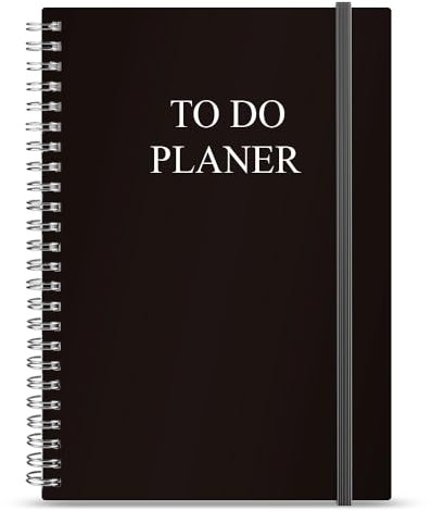 Tagesplaner undatiert, Notizbuch mit To Do Liste Aufgabenliste Terminplaner Spiralblock 120 Seiten 148x210mm Notizblöcke Hard Cover Tagesplanung für Büro Schule Organizer, Black