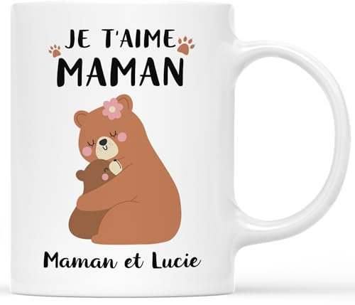 𝗖𝗔𝗗𝗘𝗔𝗨 𝗣𝗟𝗨𝗦 Mug Personnalisé Prénom - Maman Ours - Idée Cadeau Anniversaire, Noel, Tasse Personnalisé Maman, Mug Personnalisé Fete Des Meres