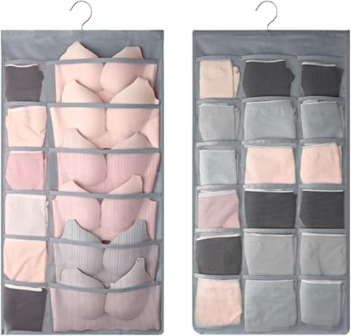 FonVan Kleiderschrank-Organizer für Unterwäsche, Socken, BH, Krawatten mit 40 Taschen, Aufbewahrungs-Organizer, Doppelseitige verwendbar Hängeorganizer, Faltbar Kleiderschrank organizer (Grau)