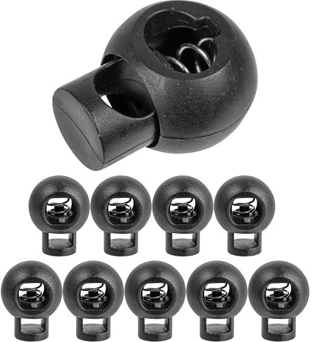 Kordel Stopper, 1-Loch, 10 Stück, Schwarz, für bis Ø 7 mm Kordeln, Band Klemme Jacke, Bekleidung, Rucksack, Gummikordel Stopper, Schnellverschluss Schnürsenkel, Schnur Rutsche, Tanka Kordelstopper