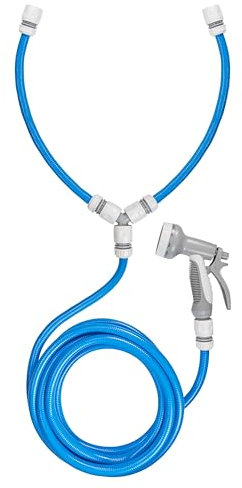 Dog Shower Hot Cold Mix Water Hose Pipe 5m with Gun Blue Pet Grooming