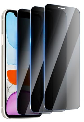 BIESHKJ Lot de 3 Films pour iPhone 11/XR de Protection Verre Trempé Anti-Espion, Dureté 9H Vitre, Installation Facile, Compatible Avec Les Coques et Résistant Aux Rayures