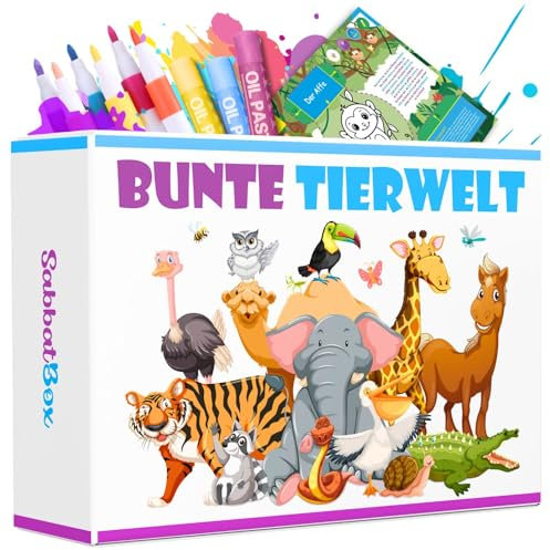 Bastelset und Malset für Kinder – Bunte Tierwelt mit 48 Acrylstiften & 48 Ölpastellkreiden – Kreative Bastelbox für Jungen und Mädchen, Kunst & Bastelaktivität, Ideal für Kinder von 3 bis 8 Jahren