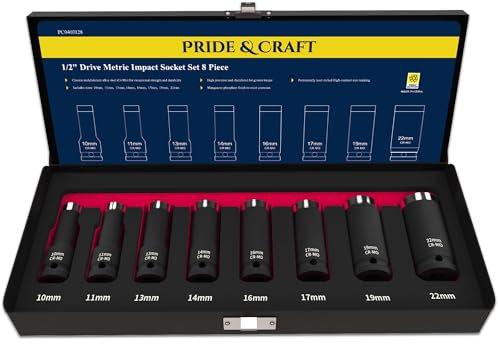 PRADE&CARFT 1/2 Drive Metric Impact Socket Sets 8 Piece