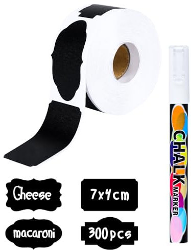 300 Stück Tafel-Aufkleber, wasserdichte Etiketten selbstklebend mit Stift, Küchen Klebeetiketten Partner für Gewürzgläser, Marmelade usw, 7x4cm