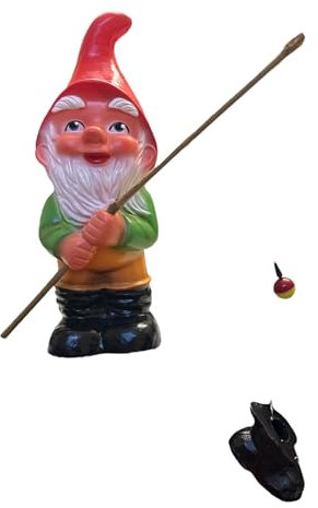 Sparfroh Gartenzwerg mit Holz Angel - Schuh geangelt 26cm