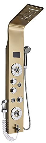 XCHSXYL LED Gold Shower Panel Tower Digital Display Shower Column Stainless Steel Shower Panel, Shower with Shower Head, Handheld Shower, Body Jets, Tub Spout, Bidet S Decoratio