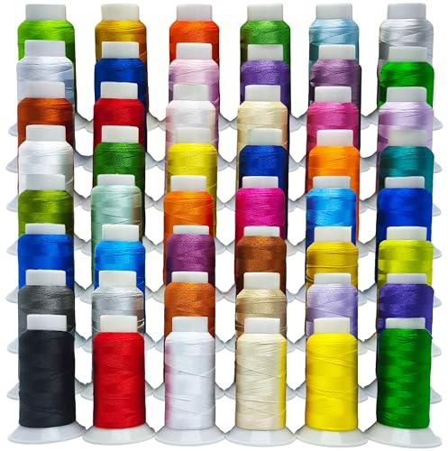 NESSTERS - Filo da ricamo set 48 colori | Poliestere 500 m per bobina (24.000 m) | Brillante e resistente | Per macchina da ricamo e filo per cucire a macchina