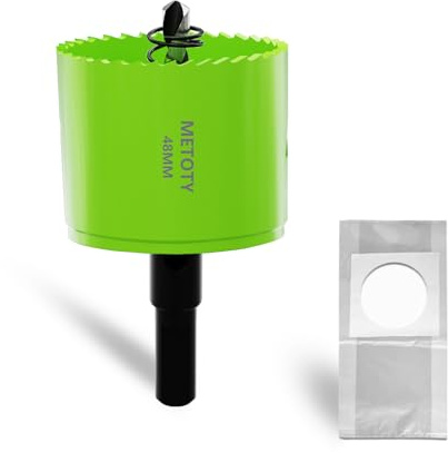 METOTY Scie cloche bi-métal de 48 mm, scies cloches universelles HSS M42, avec adaptateur de tige triangulaire et foret de centrage, un sac anti-poussière gratuit pour aluminium, métaux, plastiques