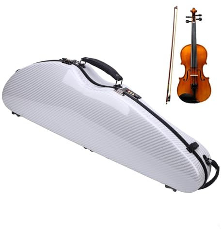 Custodia a Base Violino Grandezza Naturale 4/4, Custodia Rigida per Violino in Fibra Carbonio Doppio Cinturino con Blocco Codificato e Igrometro Incorporato per 4/4, 3/4, 1/2,