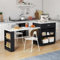 MURUL Isla de cocina con mesa de comedor extensible para 4-6 personas, mesa de cocina bicolor con enchufe, armario de almacenamiento, 2 estantes abiertos lateralmente, 2 cajones (negro)