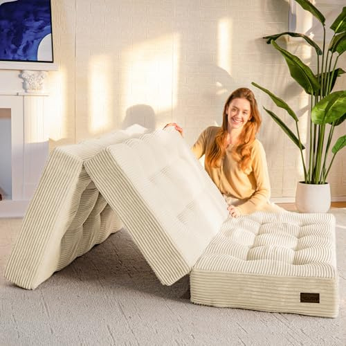 MAXYOYO Klappmatratze Doppelbett, Bequemes Faltmatratze, Memory Schaumstoff Extra Dickes 15cm, 3-Teilige Gästematratze für Gästebett, Bodenmatratze Klappbar für Wohnzimmer, 135x190