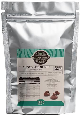 Chocolate 55% negro Isidro Labrá con manteca de cacao puro en monedas chocolate dan valor al proceso de fundir y generar pasta de cacao base para la cobertura de chocolate. (1000g)