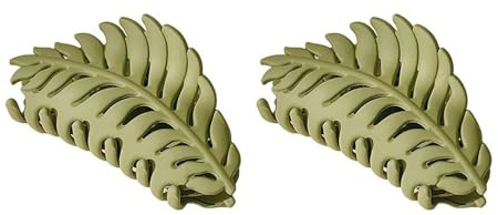 2 Pcs Green Hair Clips,Leaf Shaped Many Teeth Big Claw Clips,Non Slip Leaves Hair Catch Barrette Jaw Clamp Hairpins for Women Girls Thin Thick Barrettes Hair Accessories (3.5 Inch)