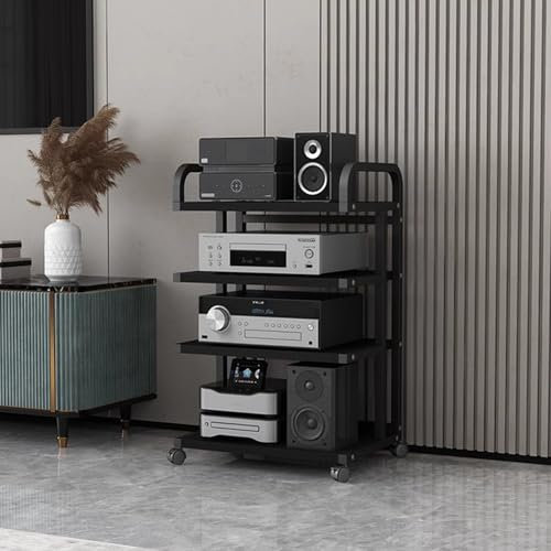 YKMYXZ, Corner Entertainment Tower AV Media Stand, Hi Fi/Dvd/Speaker/Stereo Component Organizer Rack(Black)