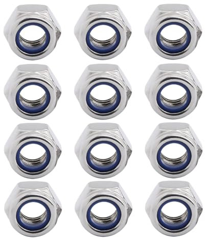 JUGUTA Ecrou M8, Écrous Inox 8Mm (12 Pièces), Mehurr Écrous Hexagonaux En Acier Inoxydable A2 304 (Din 985), Ecrou Frein De Blocage En Nylon, Écrou Autobloquant Pour Boulons Et Vis