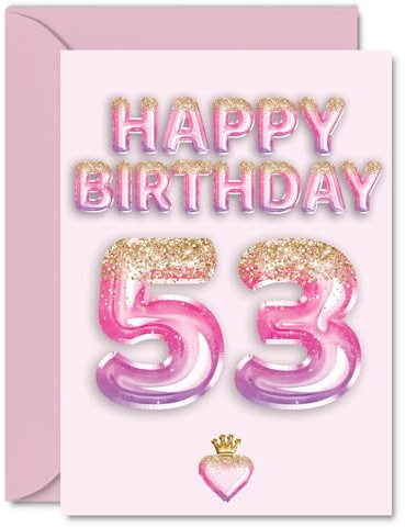 53rd Birthday Cards for Women and Men, Pink & Purple Glitter Balloons | Happy Birthday Card for 53 Year Old Man Woman Colleague Dad Nan Nanny, A5 Bday Greeting Cards